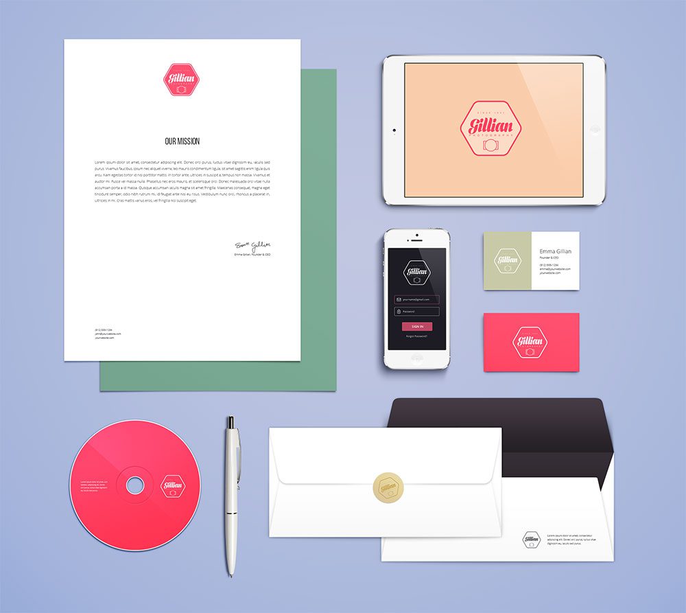 Stationery set with tablet and smartphone.