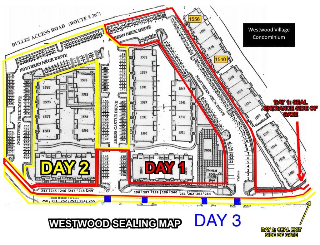 Westwood Village Condominium sealing map schedule.