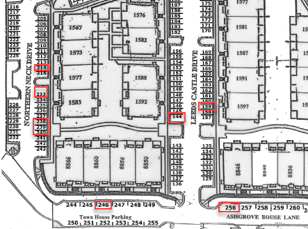Map showing numbered residential buildings layout.